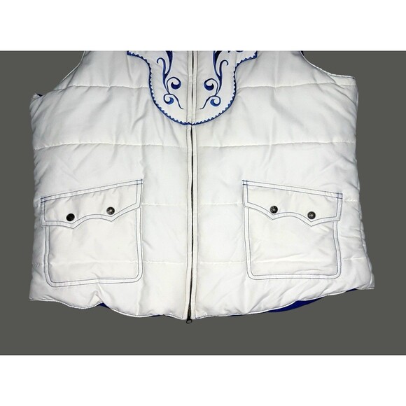 Roper Reversible Quilted Puffer Vest Size XL White Blue Embroidered Western Barn - Picture 3 of 11